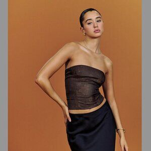 Reformation Giorgia Top Brown Floral Jacquard - Size 2